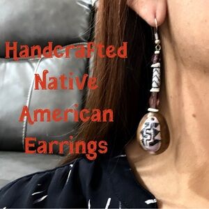 Native American Incised Clam Shell and Dentalium Earrings